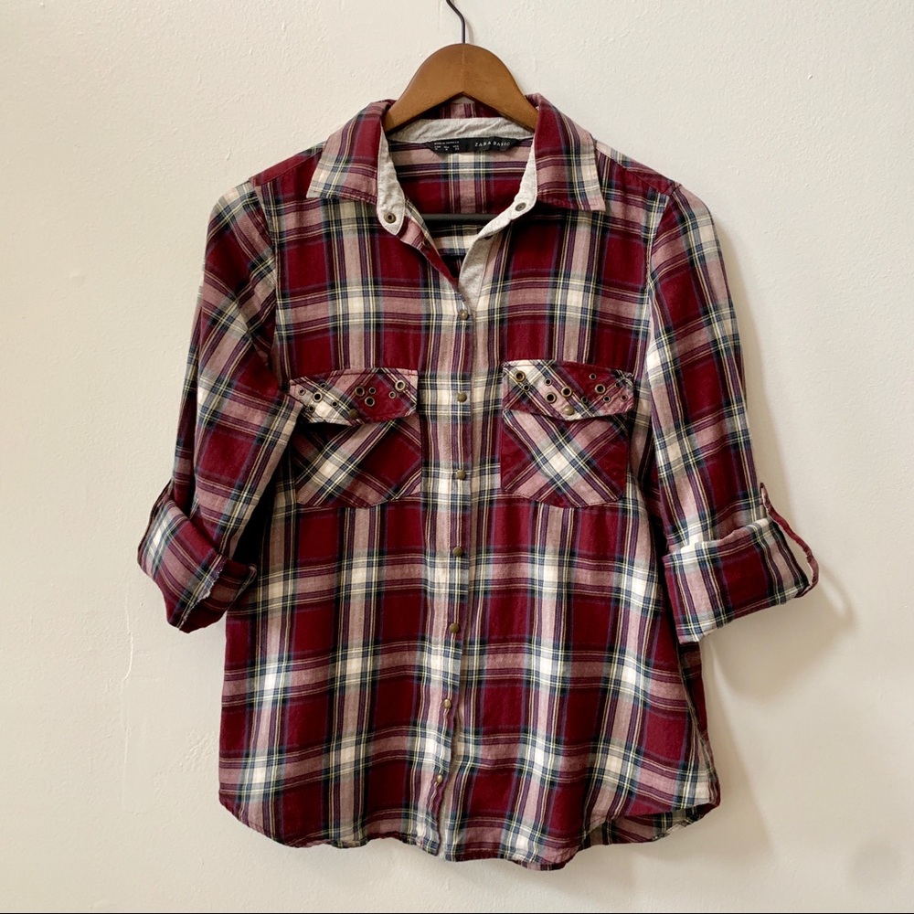 Zara Basics Plaid Button Down Shirt